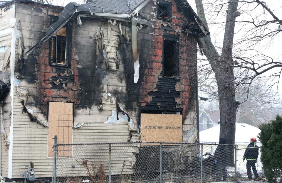 South Bend Fire Inspector Barry Sebesta stands outside the house at 222 N. LaPorte Ave. Wednesday, Jan. 24, 2024, after Sunday’s fire where five children died inside the home and a sixth died in a hospital days later.