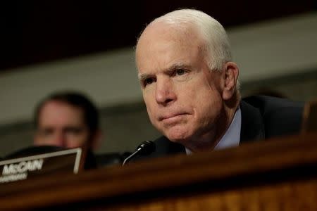 U.S. Senator John McCain (R-AZ) attends the Senate Armed Services Committee hearing on worldwide threats on Capitol Hill in Washington, U.S. on May 23, 2017. REUTERS/Yuri Gripas/Files