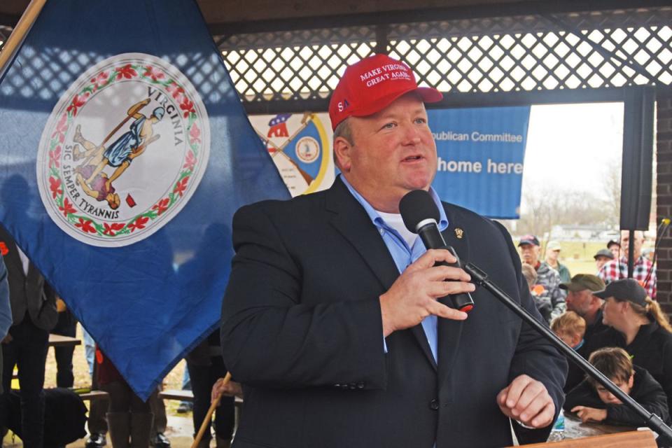 Culpeper County Sheriff Scott Jenkins speaks at an anti-gun control rally in Culpeper, Virginia