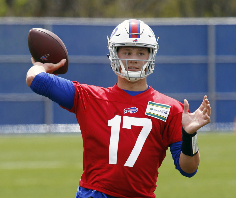 Bills rookie quarterback Josh Allen still requires time to develop, but he is the team’s heir-apparent starter after Buffalo traded up five spots to select the Wyoming player with the seventh pick in the draft. (AP Photo)