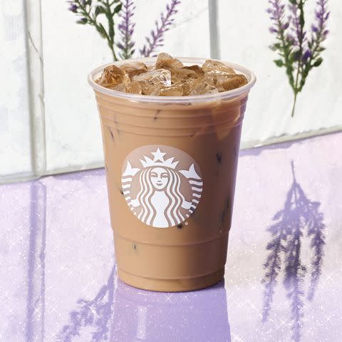 <p>Starbucks</p> The new Iced Lavender Oatmilk Latte from Starbucks