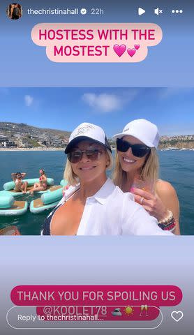 <p>Christina Hall/Instagram</p> Christina Hall posing with her friend at Lake Tahoe.