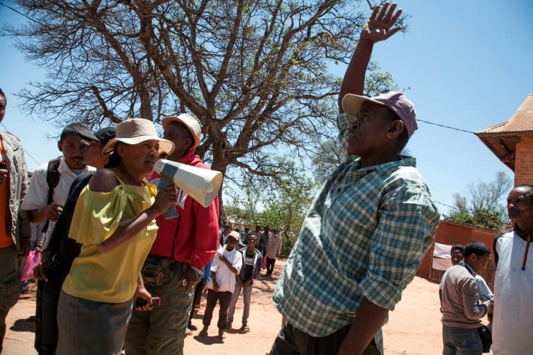 Soamahamanina residents protest the presence of the Jiuxing Chinese mining company, near the mining site in central Madagascar, on October 6, 2016