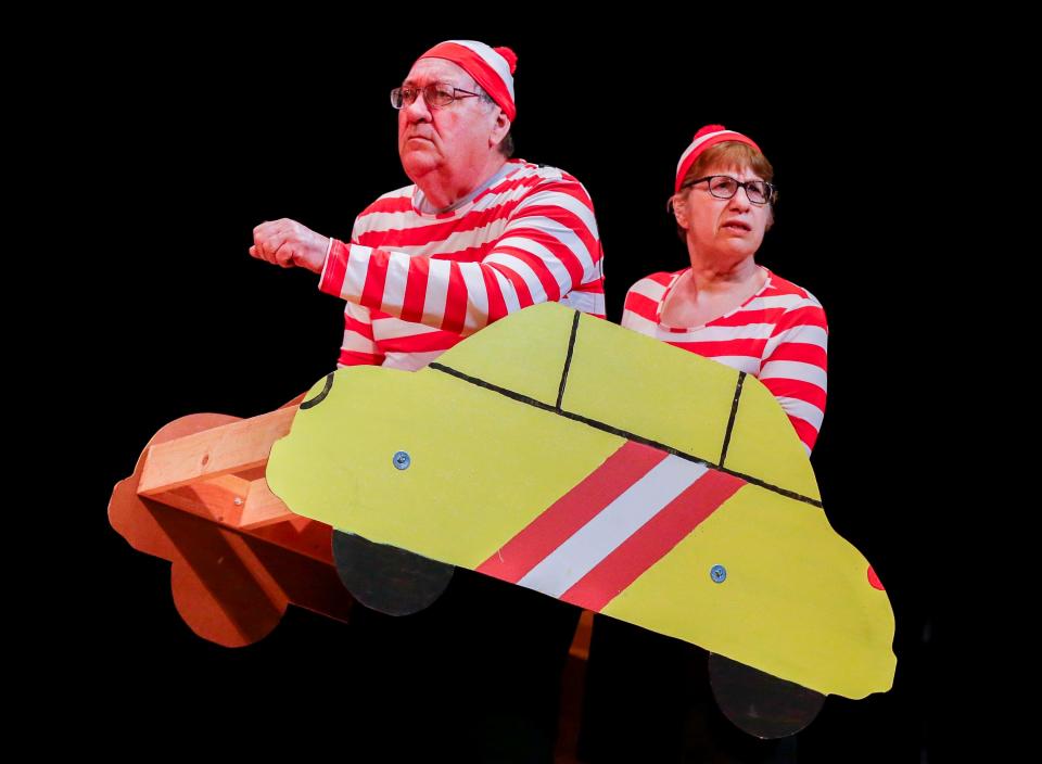 Waldo and Wendy, portrayed by Gregg and Ann Wolf seen to have a different direction in mind during a rehearsal for Heart-A-Rama, Monday, April 25, 2022, in Two Rivers, Wis. Heart-A-Rama is a benefit which raises funds for the American Heart Association in Wisconsin.