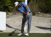 Cameron Young, of the United States, tees off on the second hole during the third round of the Hero World Challenge PGA Tour at the Albany Golf Club, in New Providence, Bahamas, Saturday, Dec. 3, 2022. (AP Photo/Fernando Llano)