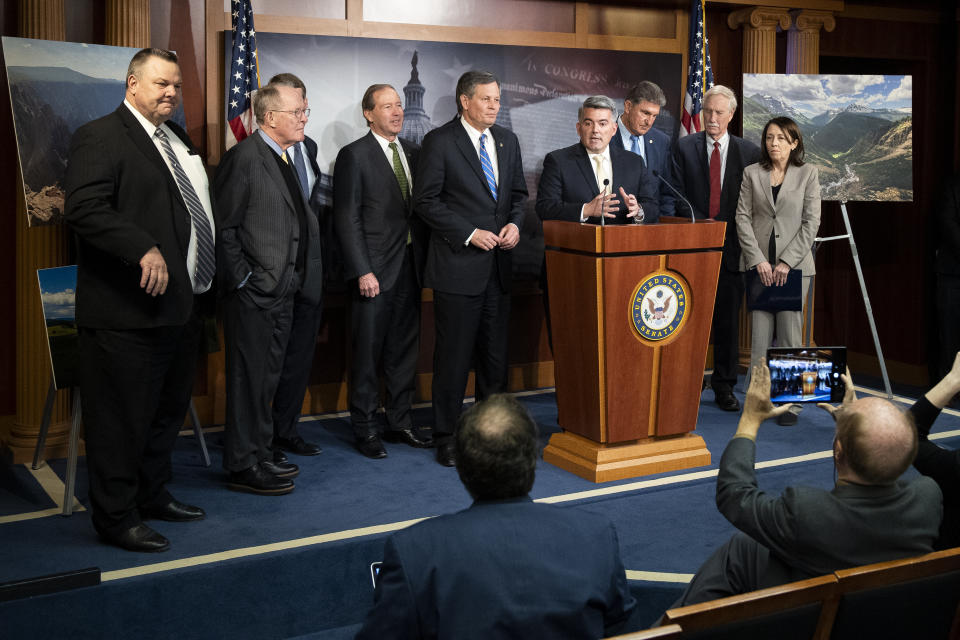 UNITED STATES - MARCH 4: Sen. Cory Gardner, R-Colo., speaks during a news conference on the Land and Water Conservation Fund in the Capitol on Wednesday, March 4, 2020. (Photo by Caroline Brehman/CQ-Roll Call, Inc via Getty Images)