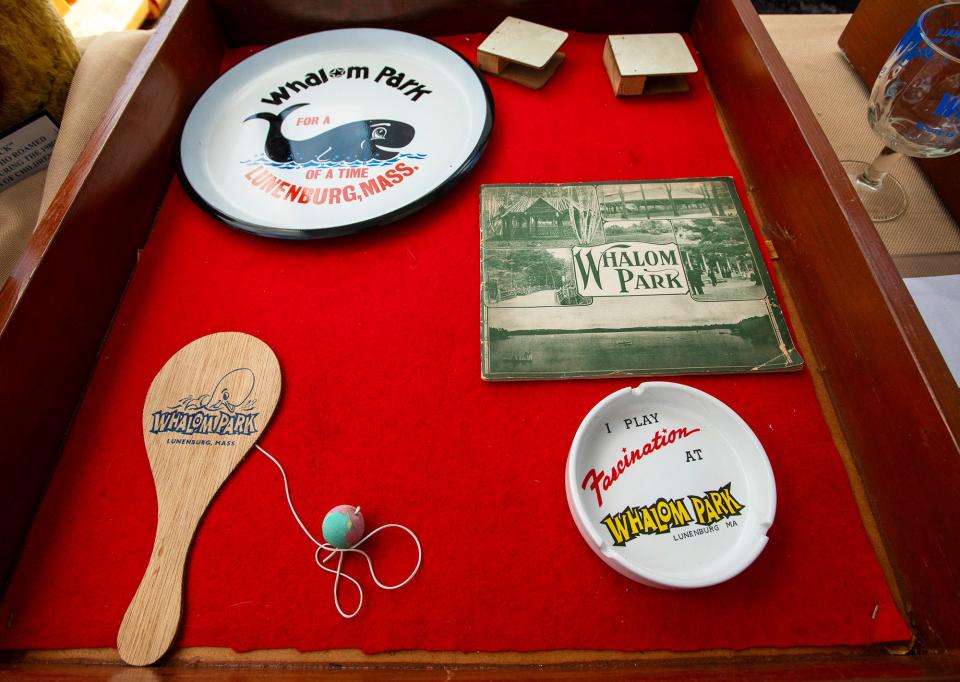 The Lunenburg Historical Society has a collection of items from Whalom Park on display at the Whalom Weekend carnival Friday.