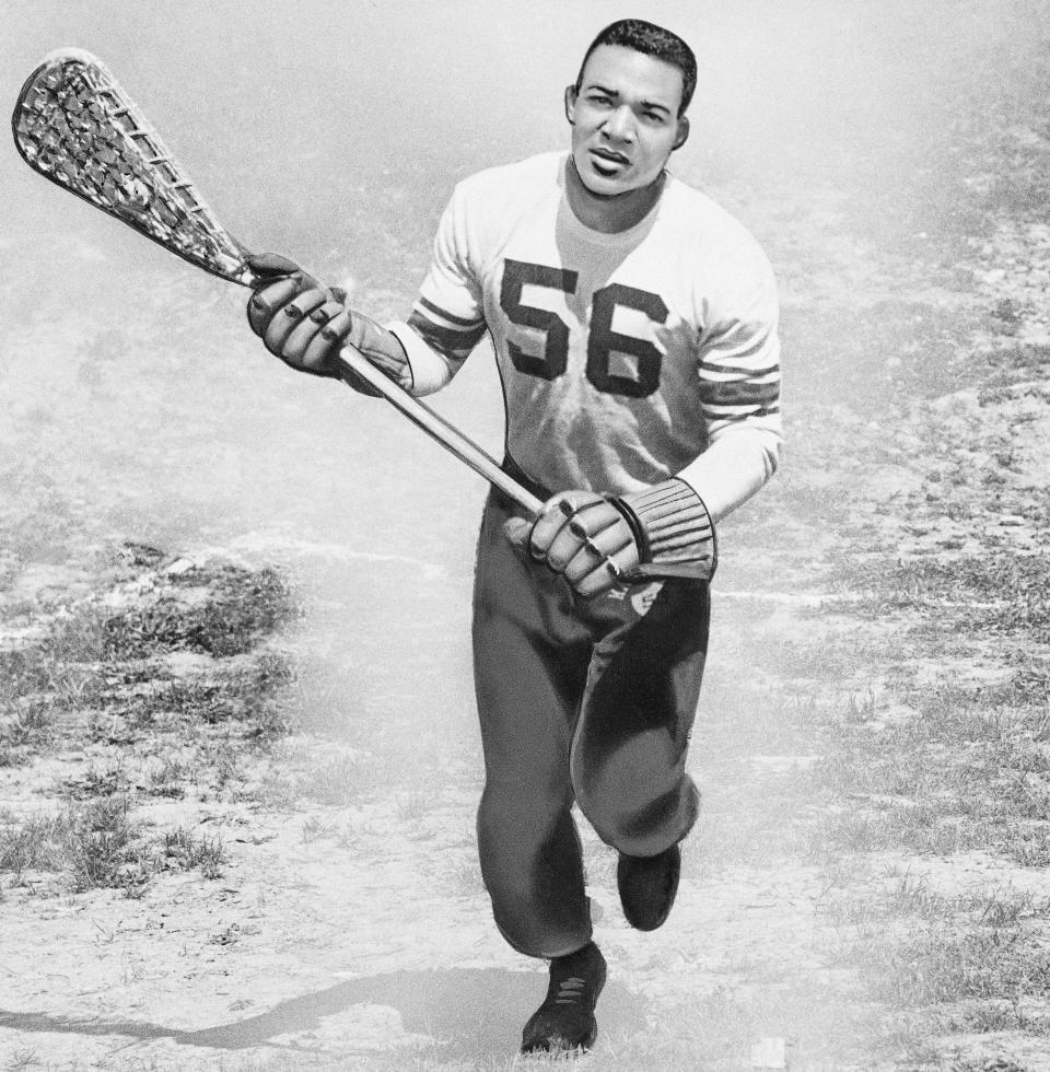 Jim Brown, Syracuse University lacrosse player, May 1957.