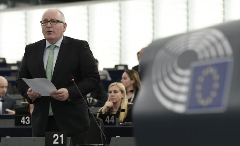 First Vice President of the European Commission Frans Timmermans speaks during a debate on a new EU plan to address the root causes of migration at the European Parliament in Strasbourg, eastern France