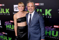 <p>Tatiana Maslany and Mark Ruffalo get together at the world premiere of Marvel Studios' upcoming new series <em>She-Hulk: Attorney at Law</em> at El Capitan Theatre in Hollywood on Aug. 15. </p>