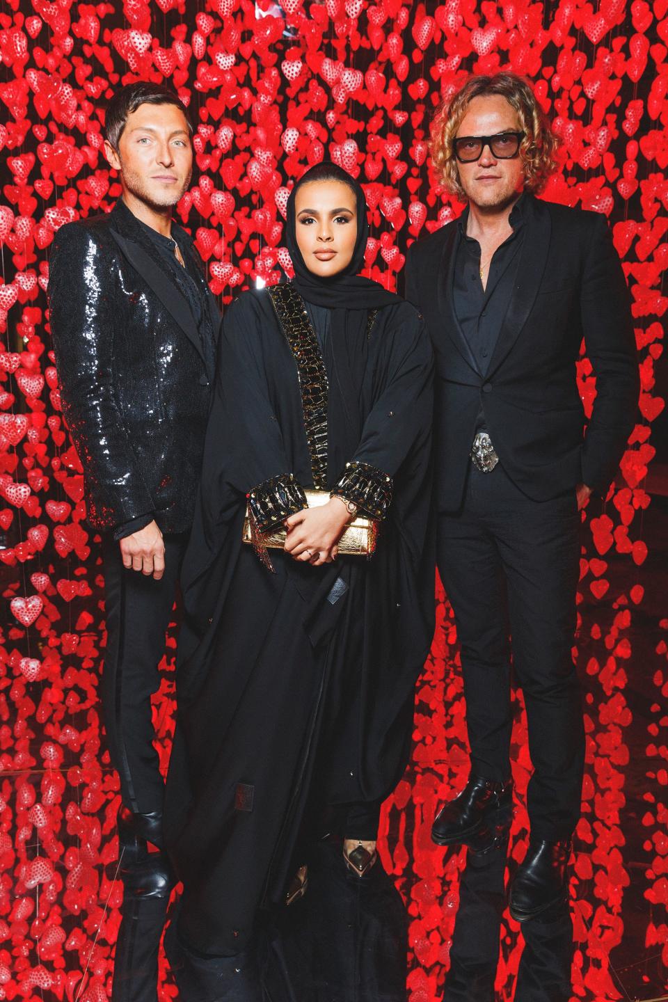 Evangelo Bousis, Her Excellency Sheikha Aisha bint Faleh bin Nasser Al-Thani (in Dundas), and Peter Dundas