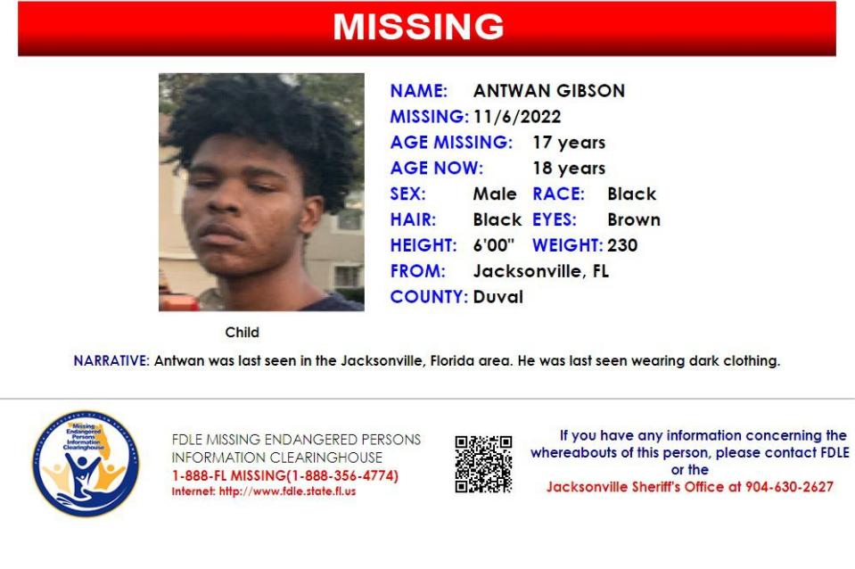 Antwan Gibson was reported missing from Jacksonville on Nov. 6, 2022.