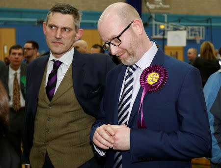 UKIP leader Paul Nuttall (R) reacts after losing the Stoke Central by-election in Stoke on Trent, February 24, 2017. REUTERS/Darren Staples