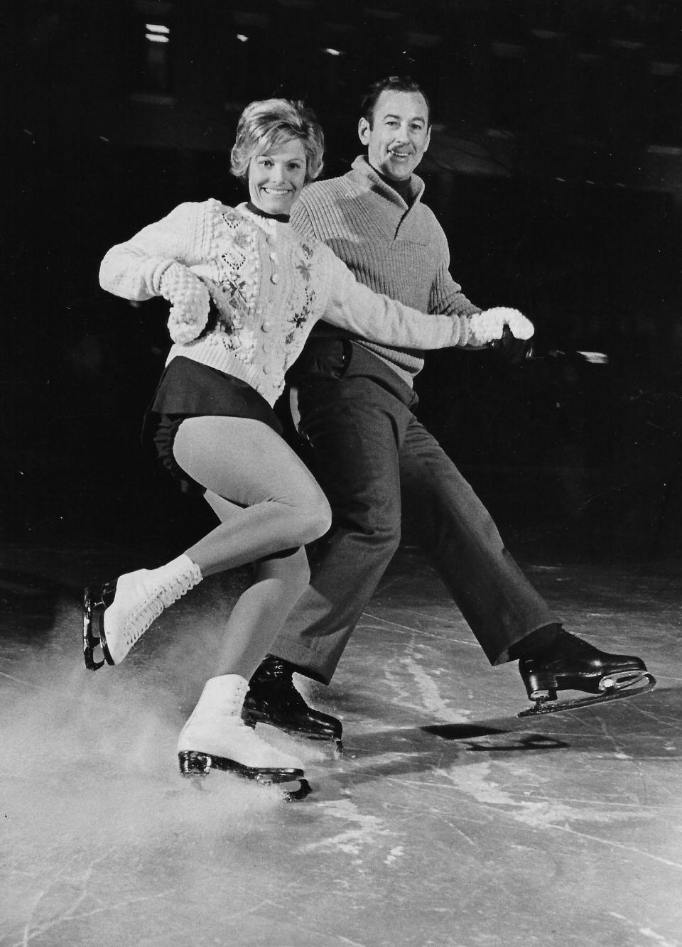 Carol Heiss Jenkins and her husband, Hayes Alan Jenkins, both Olympic champions, skate in Akron in the 1970s.