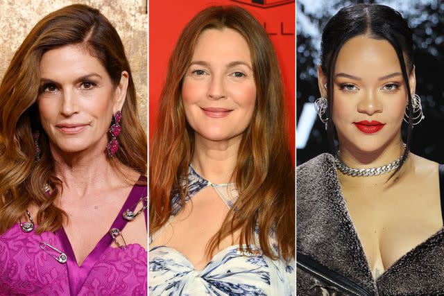 <p>Taylor Hill/WireImage ; ANGELA WEISS/AFP/Getty ; Mike Coppola/Getty</p> Left: Cindy Crawford attends the Clooney Foundation for Justice's 2023 Albie Awards on September 28, 2023 in New York City. Center: Drew Barrymore arrives for the Time 100 Gala on April 26, 2023 in New York City. Right: Rihanna speaks onstage during the Super Bowl LVII Pregame & Apple Music Super Bowl LVII Halftime Show Press Conference on February 09, 2023 in Phoenix, Arizona.