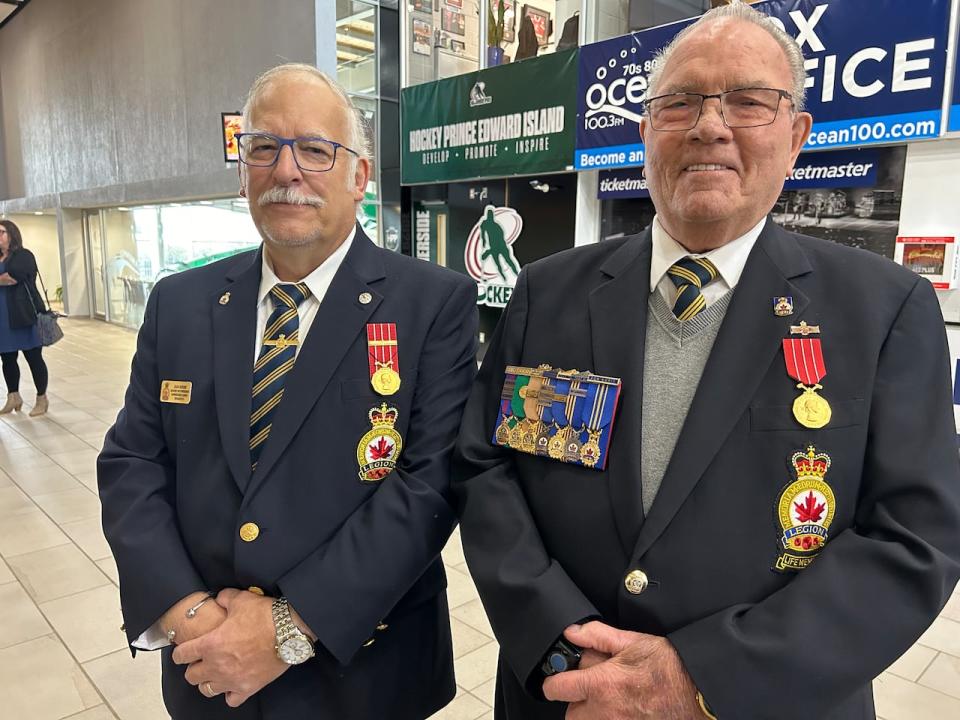 Jean Berube, left, and LeRoy Gamble, air force veterans from Summerside, P.E.I., say it's hurtful to see their fellow vets struggling with housing, mental health and addictions issues.