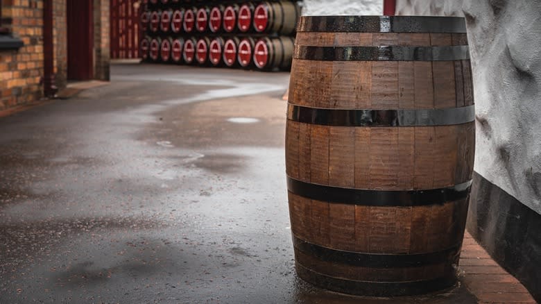 A whiskey barrel in a barrelhouse