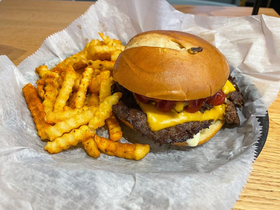 Burgers and fries in the restaurant