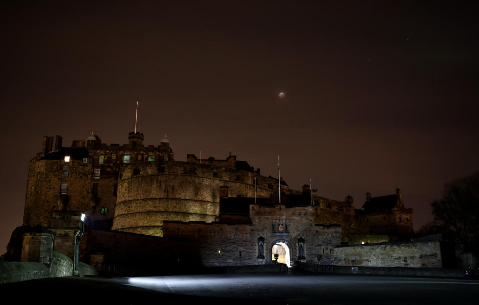 The super blood wolf moon over Edinburgh Castle in Scotland.