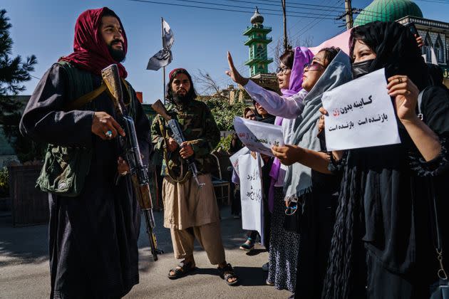 The women's protest from Wednesday – they were campaigning against the new all-male interim government announced by the Taliban (Photo: Marcus Yam via Getty Images)