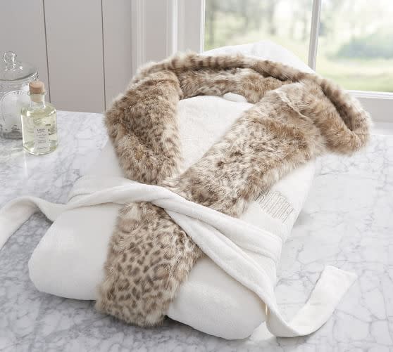 14) Faux Fur Hooded Bath Robe