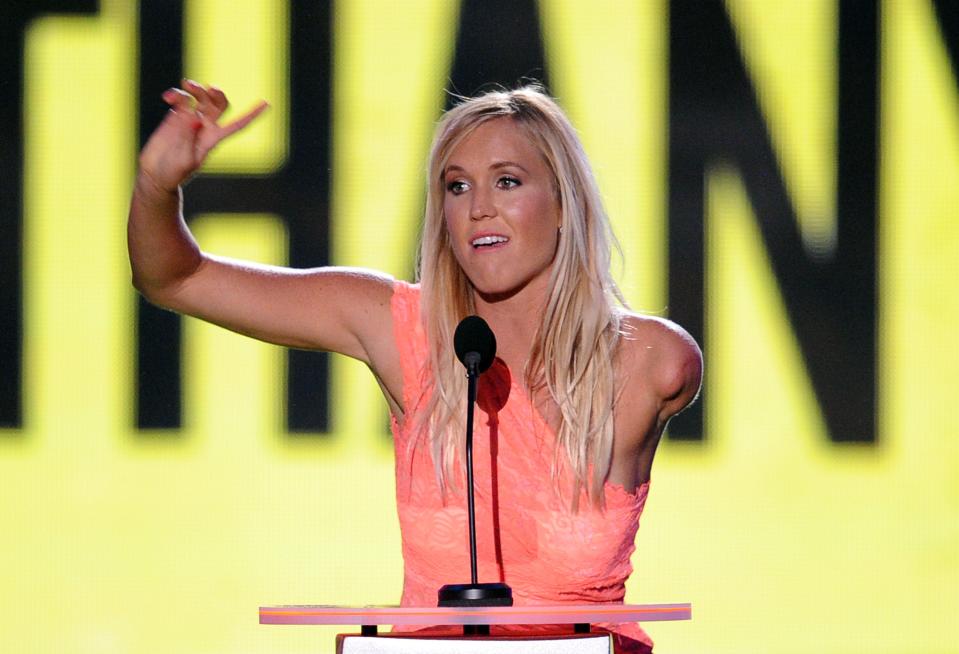 Surfer Bethany Hamilton accepts Favorite Comeback Athlete onstage during Nickelodeon Kids' Choice Sports Awards 2014 at UCLA's Pauley Pavilion on July 17, 2014 in Los Angeles, California.