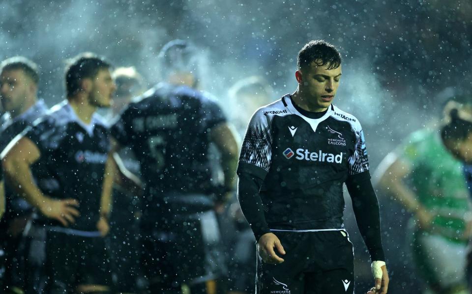 Newcastle Falcons' Adam Radwan looks upset during the Gallagher Premiership Rugby match between Leicester Tigers and Newcastle Falcons