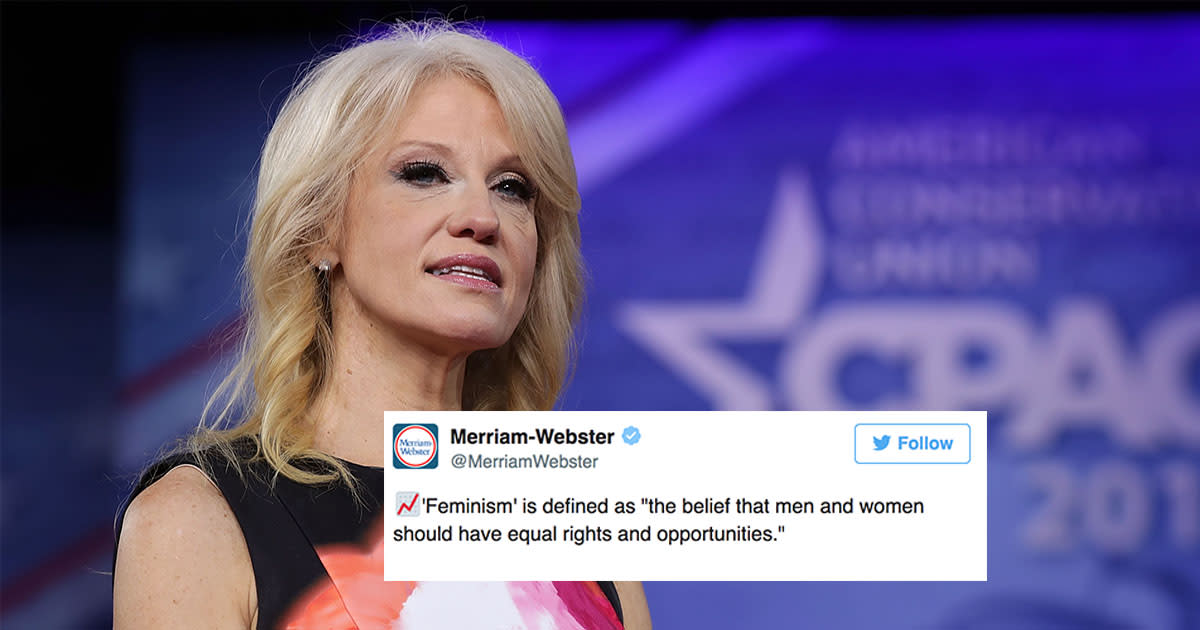 Woke dictionary Merriam-Webster has responded to Kellyanne Conway’s “definition” of feminism