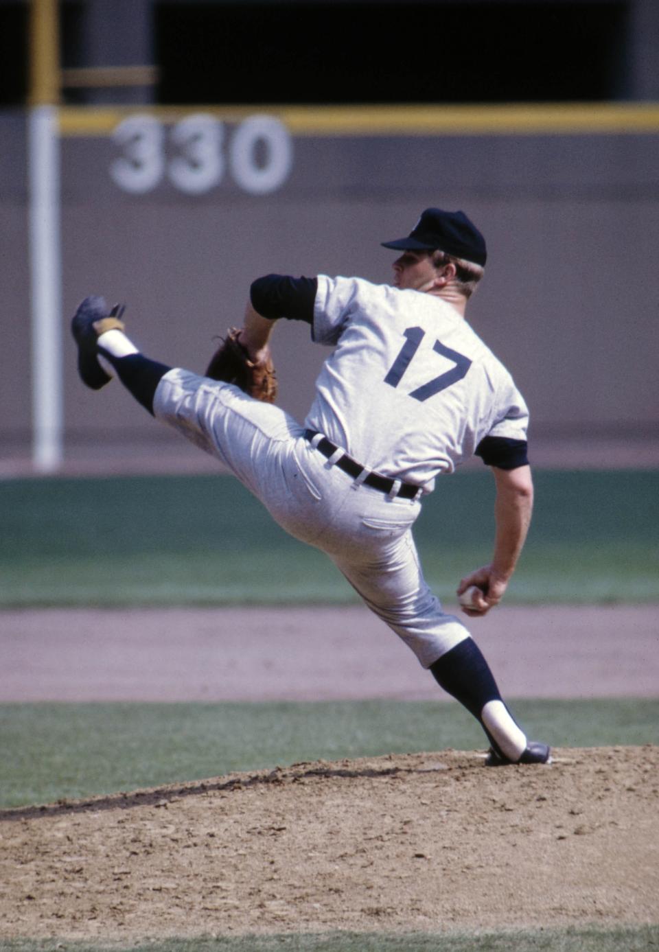 Oct 1968; St. Louis, MO, USA; FILE PHOTO; Detroit Tigers pitcher Denny McLain (17) delivers a pitch in the 1968 World Series against the St. Louis Cardinals at Busch Stadium. The Tigers won the series 4-3. Mandatory Credit: Malcolm Emmons-USA TODAY Sports