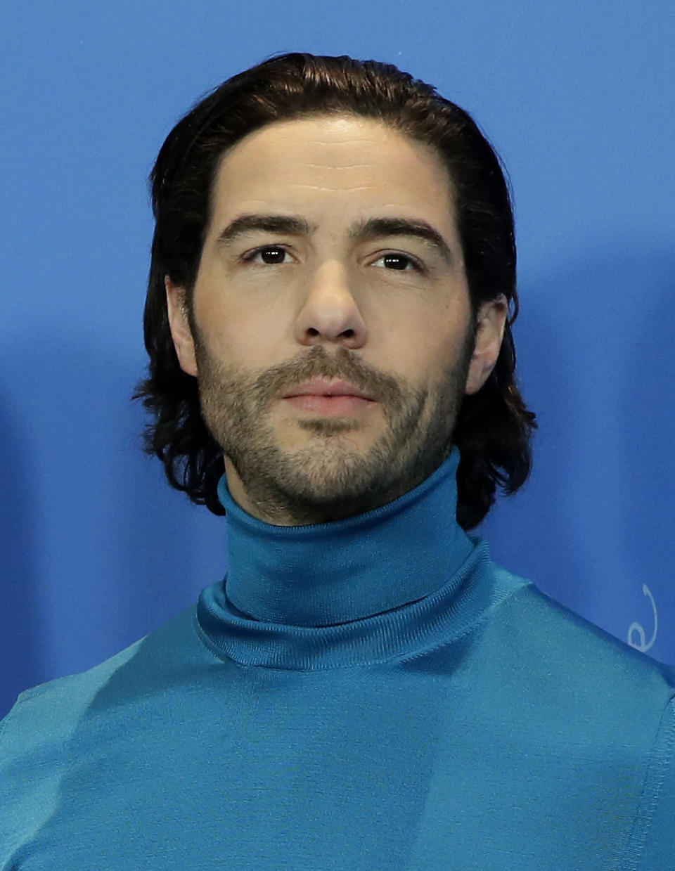 FILE - Tahar Rahim appears during a photocall at the 2019 Berlinale Film Festival in Berlin, Germany, on Feb. 7, 2019. Rahim was nominated for a Golden Globe for for best actor in a motion picture drama for his current role in "The Mauritanian." (AP Photo/Michael Sohn, File)