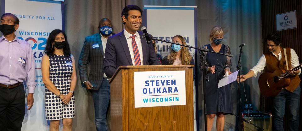 Steven Olikara officially announces his candidacy Tuesday, August 17, 2021 in Milwaukee,Wis. The self-described "political entrepreneur" who founded a nonprofit devoted to "post-partisan political cooperation" is seeking the Democratic nomination for U.S Senate.