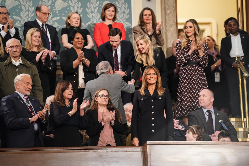 Melania Trump wears a Burberry dress at the State of the Union address on Feb. 5, 2019. (Photo: Pool via Getty Images)