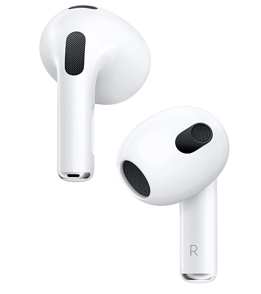 Apple AirPods (3rd Generation) in white on white background (Photo via Amazon)