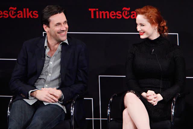 <p>Cindy Ord/Getty</p> Jon Hamm and Christina Hendricks attends attends the TimesTalk: A Conversation with the Cast of "Mad Men" at The Times Center on March 20, 2012