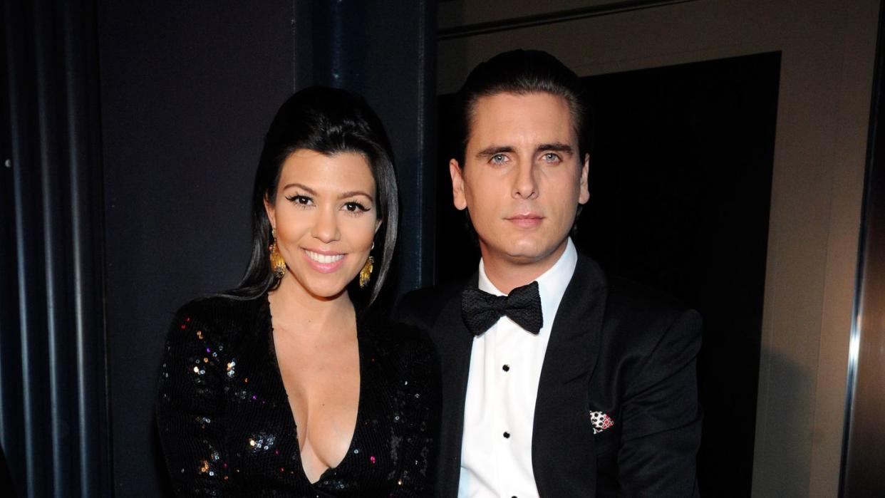 las vegas, nv december 31 exclusive coverage television personalities kourtney kardashian l and scott disick celebrate new years eve at the chateau nightclub gardens at the paris las vegas on december 31, 2011 in las vegas, nevada photo by david beckerwireimage