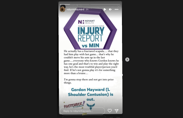 Gordon Hayward's wife says that the Charlotte Hornets don't protect their  players