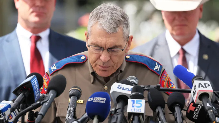 Steven McCraw, director of the Texas Department of Public Safety, speaks during a press conference about the mass shooting at Robb Elementary School on May 27 in Uvalde. 