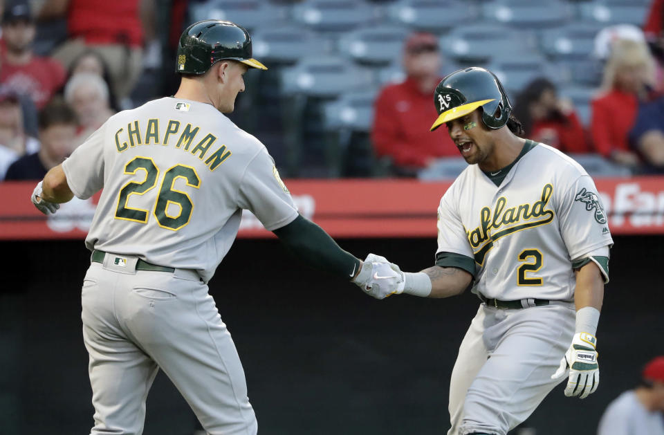 The Oakland Athletics need Matt Chapman and Khris Davis to continue to lead the offense with questions on the pitching side. (AP Photo/Marcio Jose Sanchez)