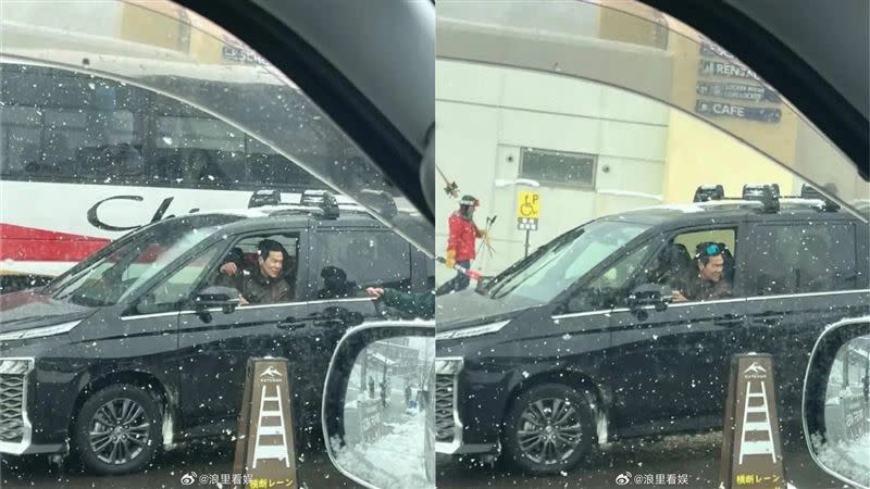 車內除了彭于晏以外，貌似還有一位女性。（圖／翻攝自浪裡看娛微博）