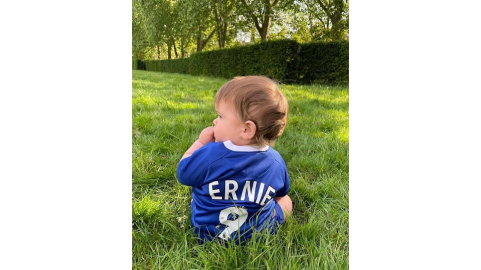 Ernest Brooksbank wearing blue football kit