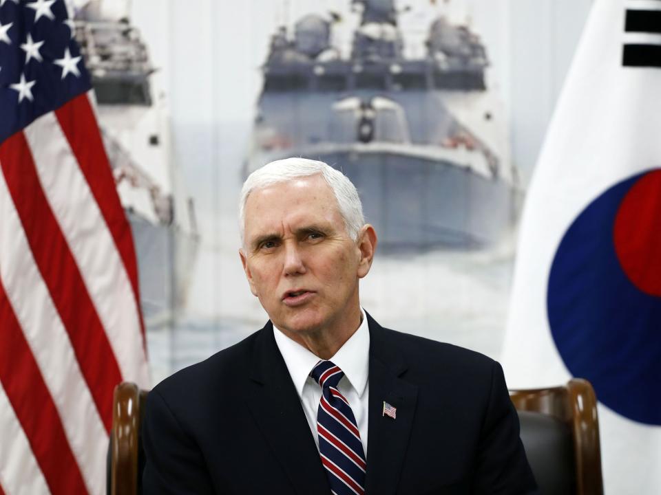 Mr Pence during his visit to South Korea: Getty