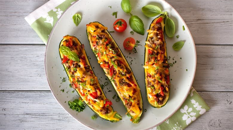 Roasted zucchini boats with cheese 