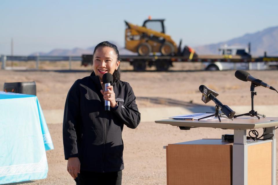 Bureau of Reclamation Commissioner Camille Touton speaks at the 8 December celebration. (Gila River Indian Community)