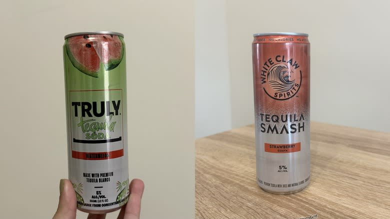 Truly watermelon and White Claw strawberry guava cans