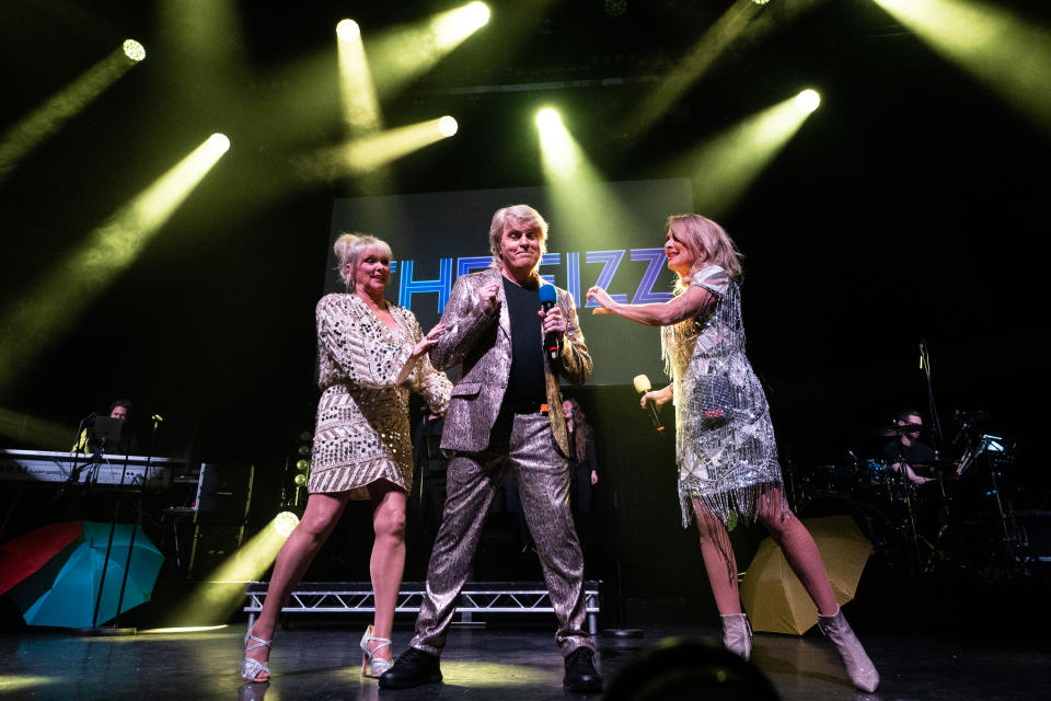 Cheryl Baker, Mike Nolan and Jay Aston of The Fizz perform at Indigo at The O2 on March 31, 2023 in London, England. (Photo by Lorne Thomson/Redferns)