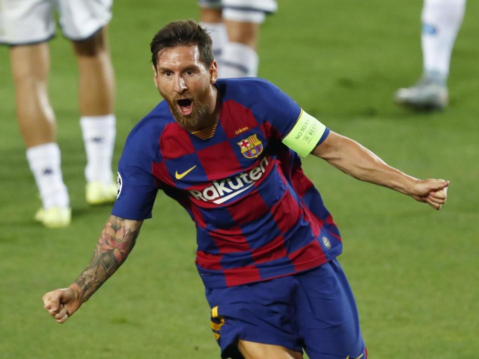 Barcelona's Lionel Messi celebrates: AP