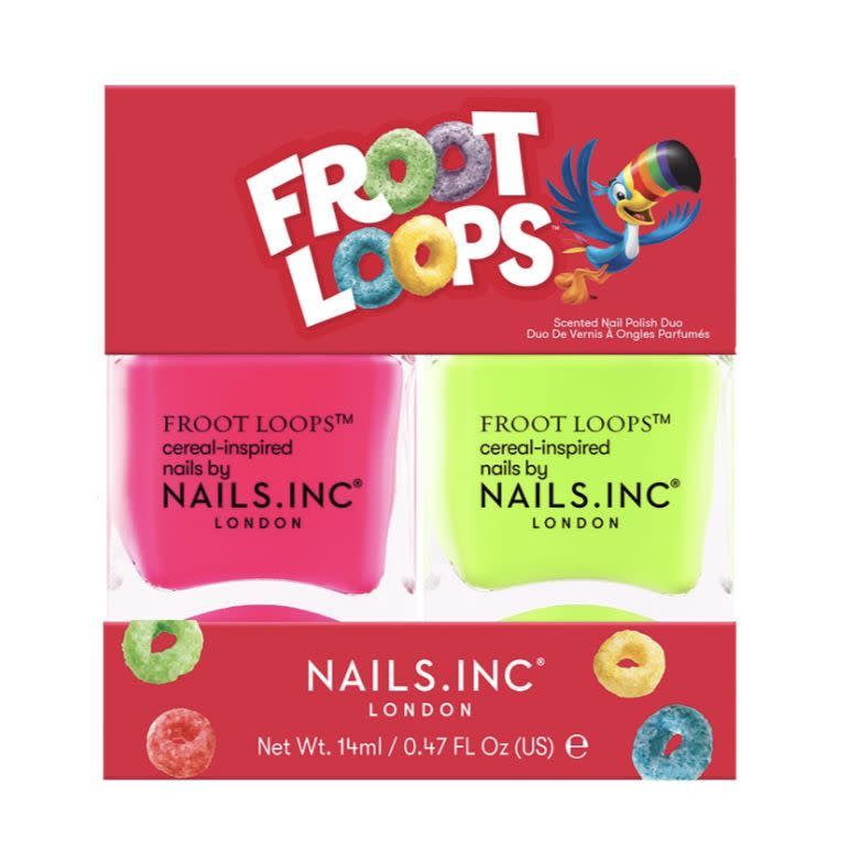 <p><a href="https://go.redirectingat.com?id=74968X1596630&url=https%3A%2F%2Fwww.nailsinc.com%2Fus%2FNailsINC-x-Froot-Loops-Scented-Nail-Polish-Duo%2Fm-3620.aspx&sref=https%3A%2F%2Fwww.thepioneerwoman.com%2Fjust-for-fun%2Fa44725424%2Fnails-inc-froot-loops-nail-polish%2F" rel="nofollow noopener" target="_blank" data-ylk="slk:Shop Now;elm:context_link;itc:0;sec:content-canvas" class="link ">Shop Now</a></p><p>Nails.INC x Froot Loops Scented Nail Polish Duo</p><p>$15.00</p>