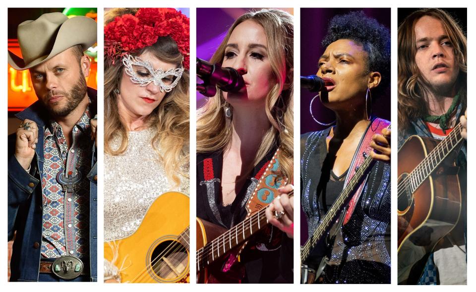 Charley Crockett, left, Sierra Ferrell, Margo Price, Allison Russell and Billy Strings are the 2023 Americana Music Honors & Awards nominees for Artist of the Year.