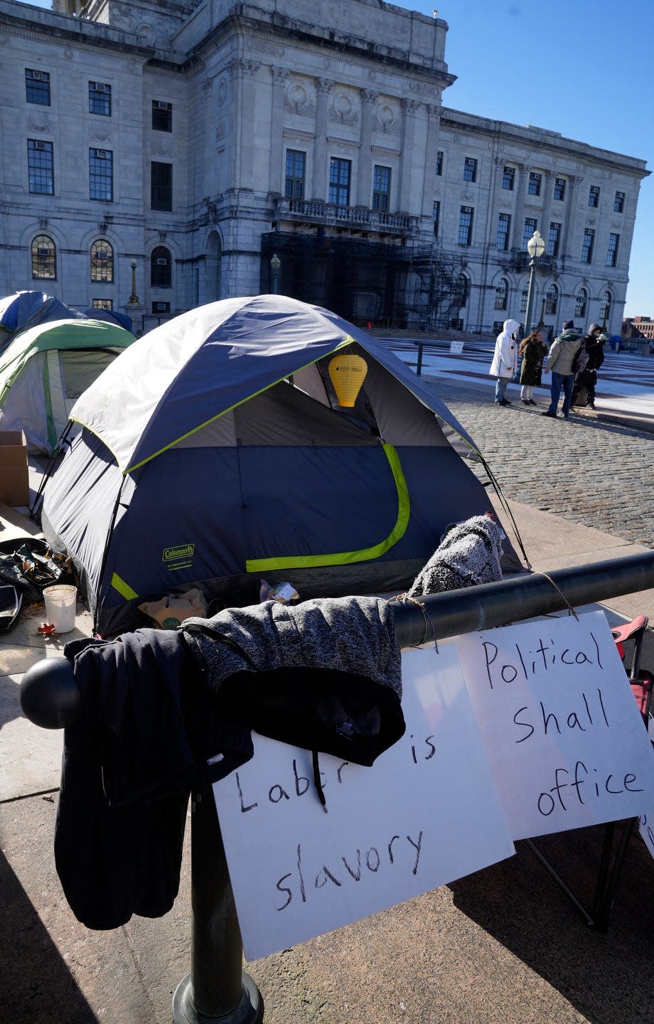 On Friday it was unclear how many people are still camped out at the State House each night and how many of the tents are still occupied.