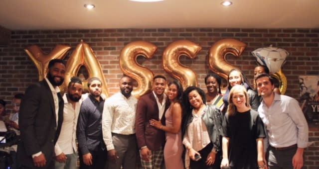 Rodney McLeod and Erika Lee celebrate with friends. (Photo: Courtesy of John Moody)